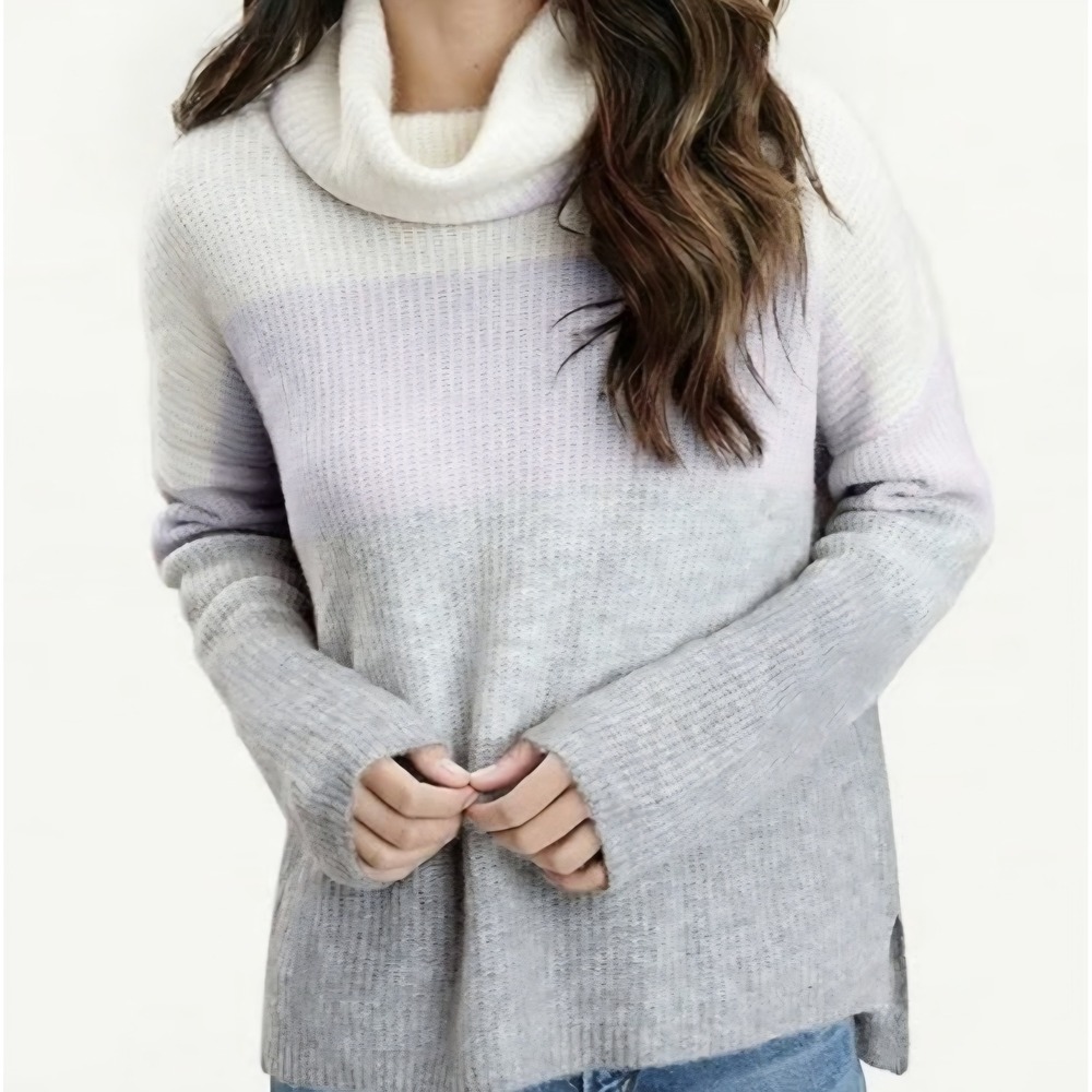 Splendid‎ Collection Colorblock Turtleneck Wool Blend Sweater Lavender Grey XS